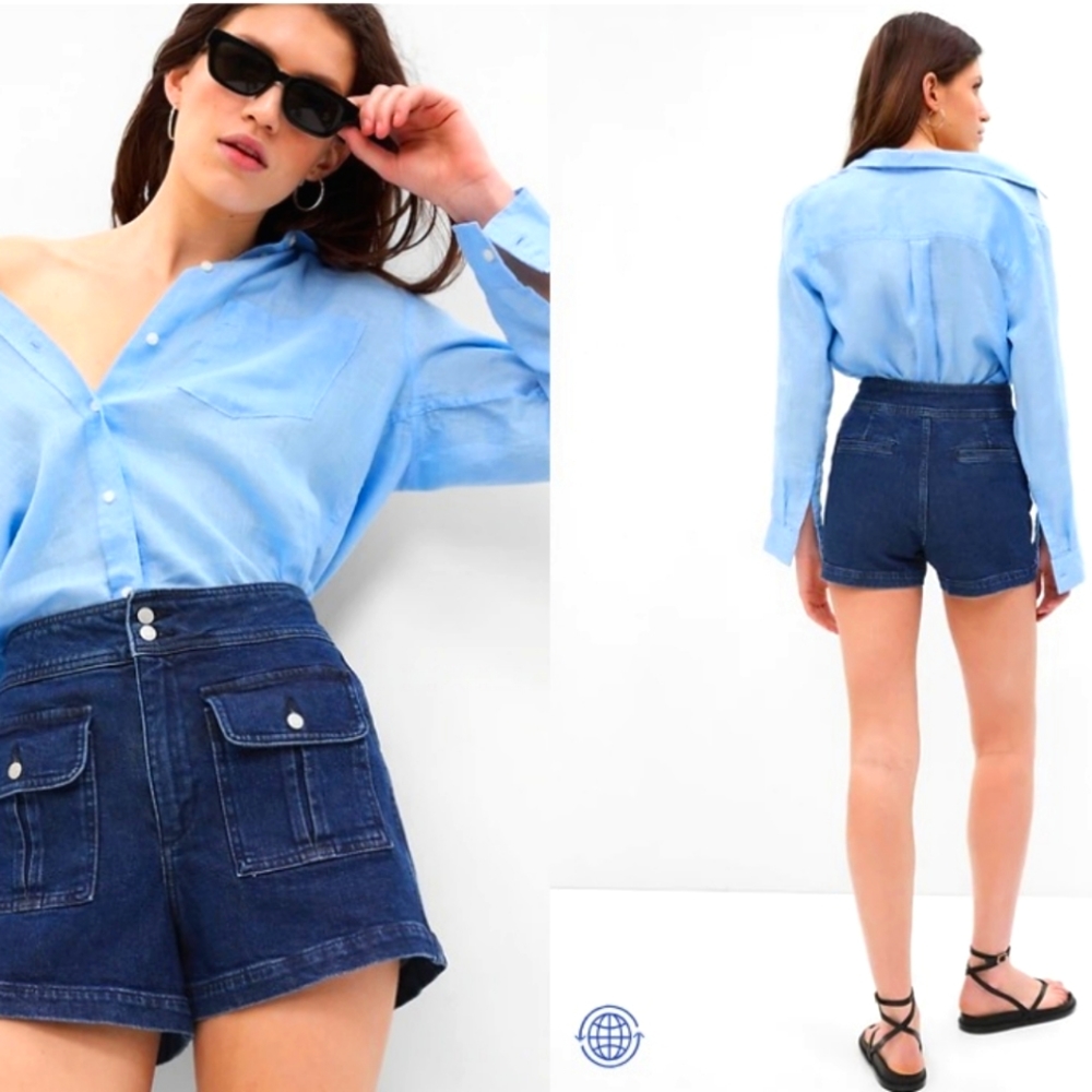 Gap size 28/6r high waisted denim shorts w/ front flap button pockets